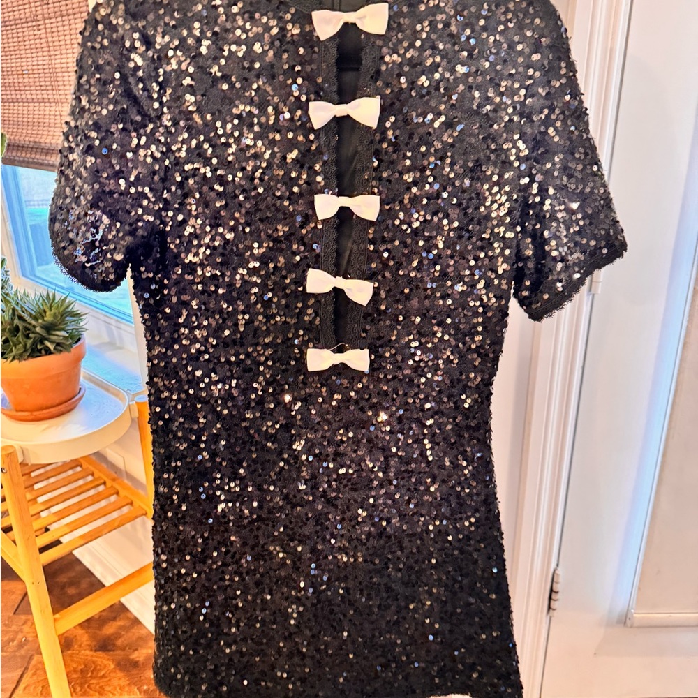 Black Sequin Dress with White Bows